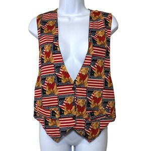 Vintage 90s Vest Womens Medium Teddy Bear Patriotic American Flag Mom Vibes